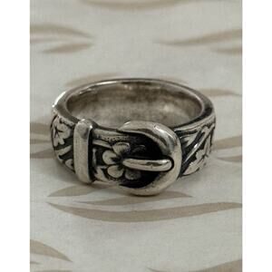 James Avery Retired Sterling Silver Floral Belt Buckle Ring Size 8